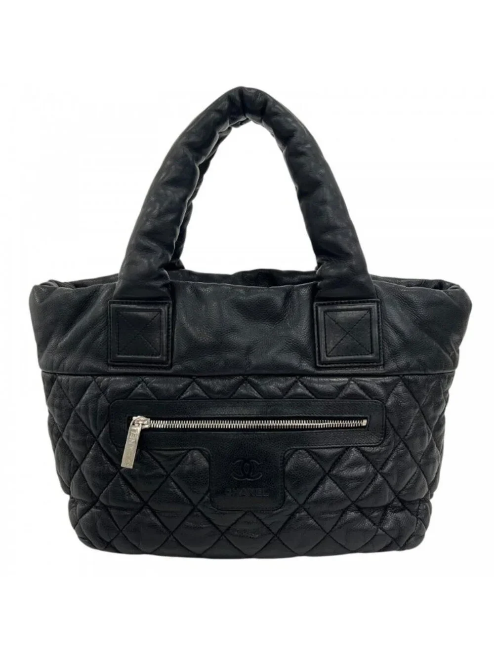 Chanel Handbag Coco Cocoon Leather Black Silver